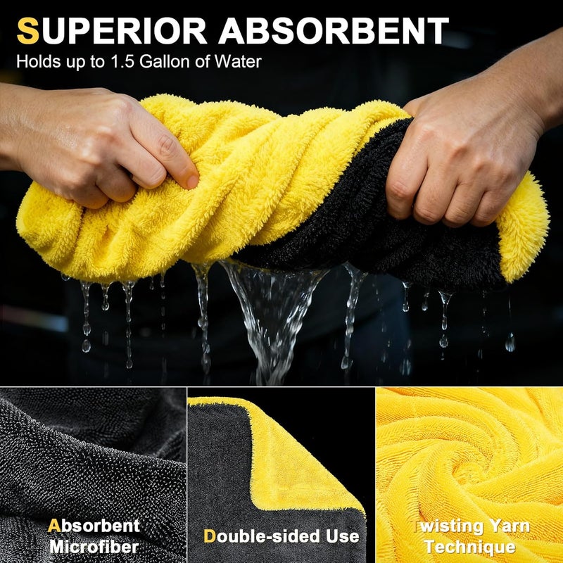 SMINDER 1400 GSM Car Drying Towels – Microfiber Towels for Cars (48" x 24"), Ultra-Absorbent, Streak-Free, Scratch-Free, No Water Spots, Double-Twist Pile & Edgeless Design - Image 3